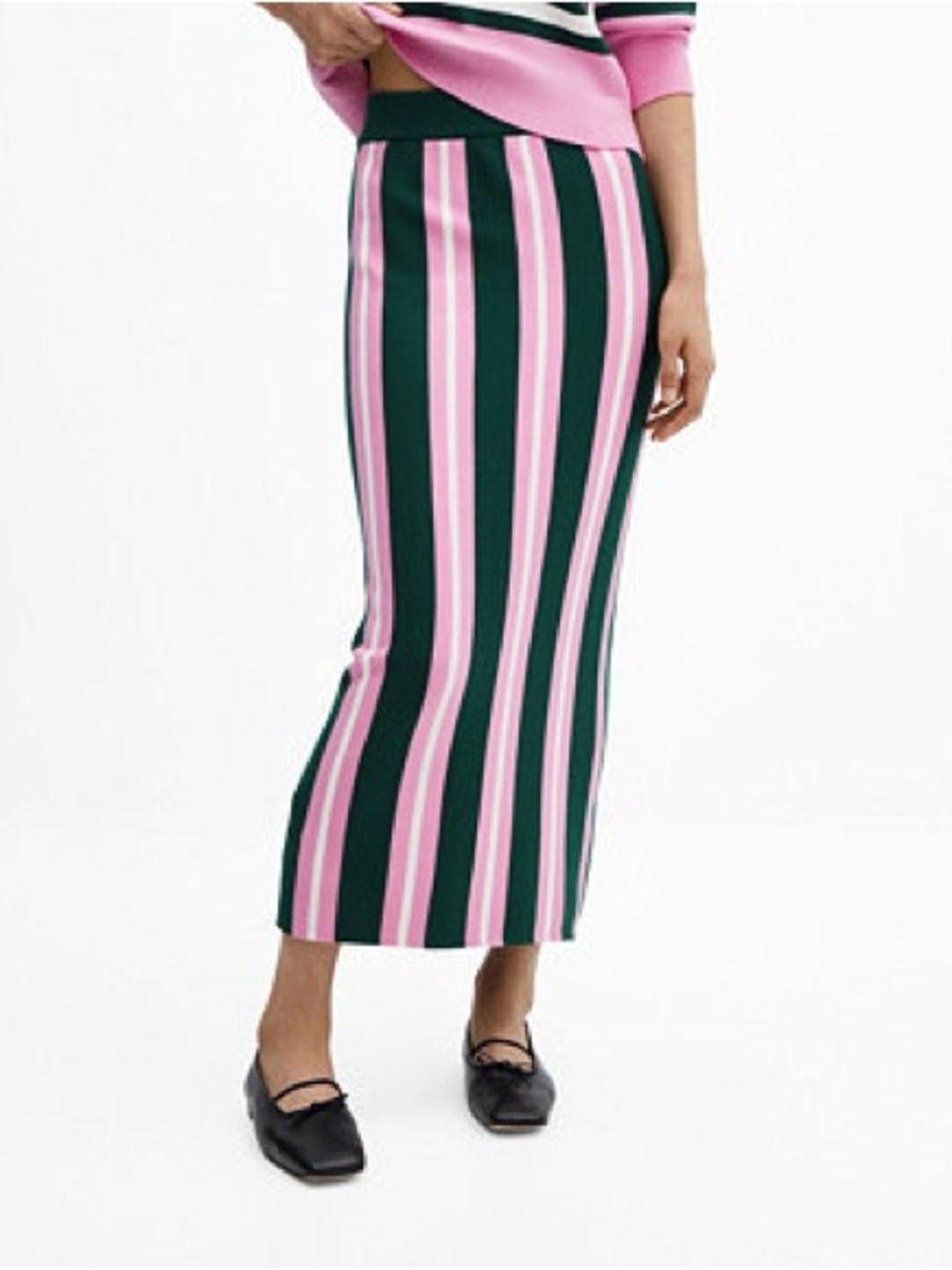 MANGO Pink + Green Striped Knit Maxi Skirt | Tennis Prep | Size S